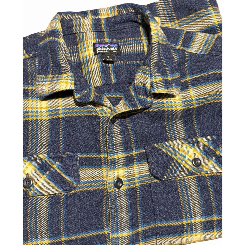 Patagonia Fjord Flannel Shirt – Men’s Medium – 100% Organic Cotton Blue & Yellow